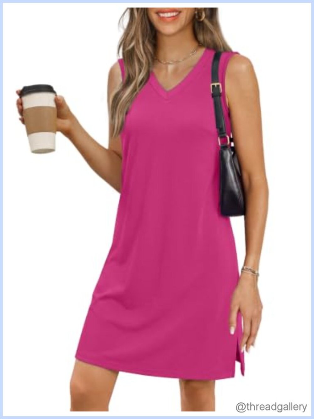 Women's V-Neck Sleeveless Casual Sundress Swing Hem Knee Length
